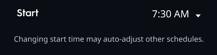 A screenshot that shows the Start option being set to 7:30 AM.