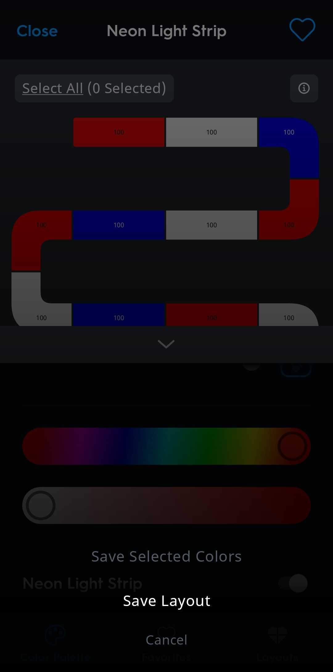 A screenshot of a customized neon light segment layout being saved.