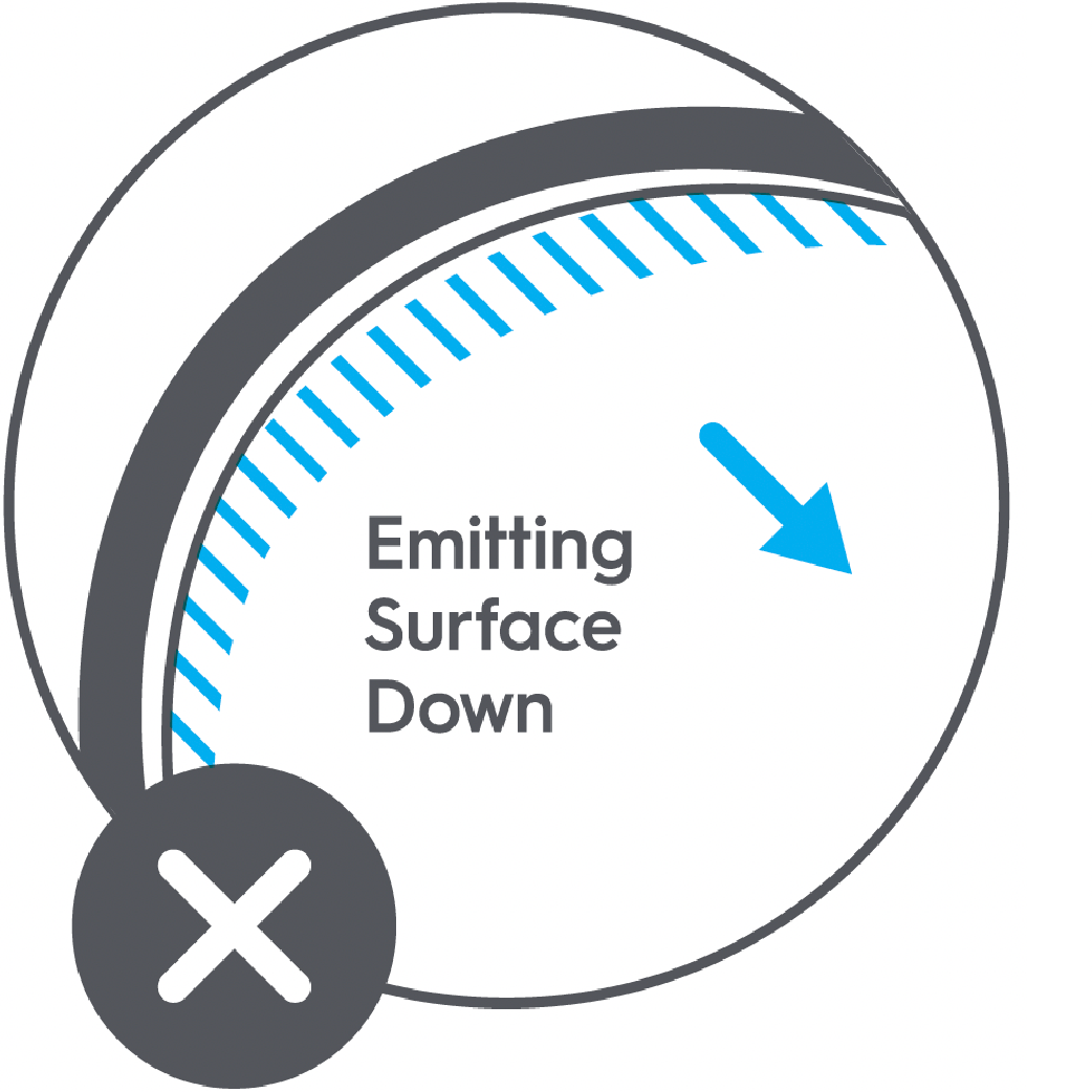 The emitting surface should not be placed facing towards the mounting surface.